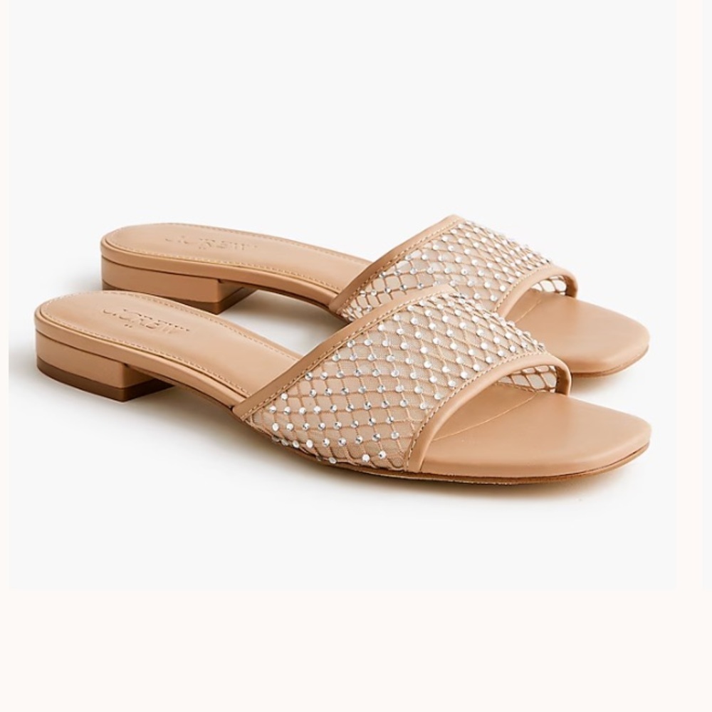 J. Crew Factory Tan Beaded Slide Sandals